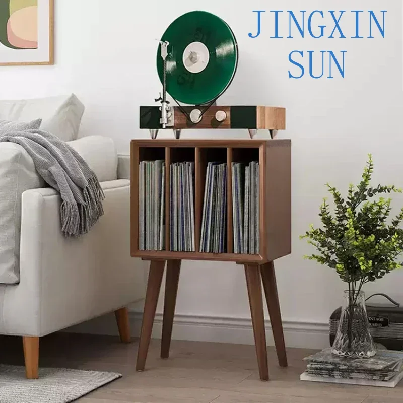 Solid Wood Vinyl Record Cabinet Vintage Style Home Organizer Simple Bookcase for Gadgets Light Luxury Home Storage Solution