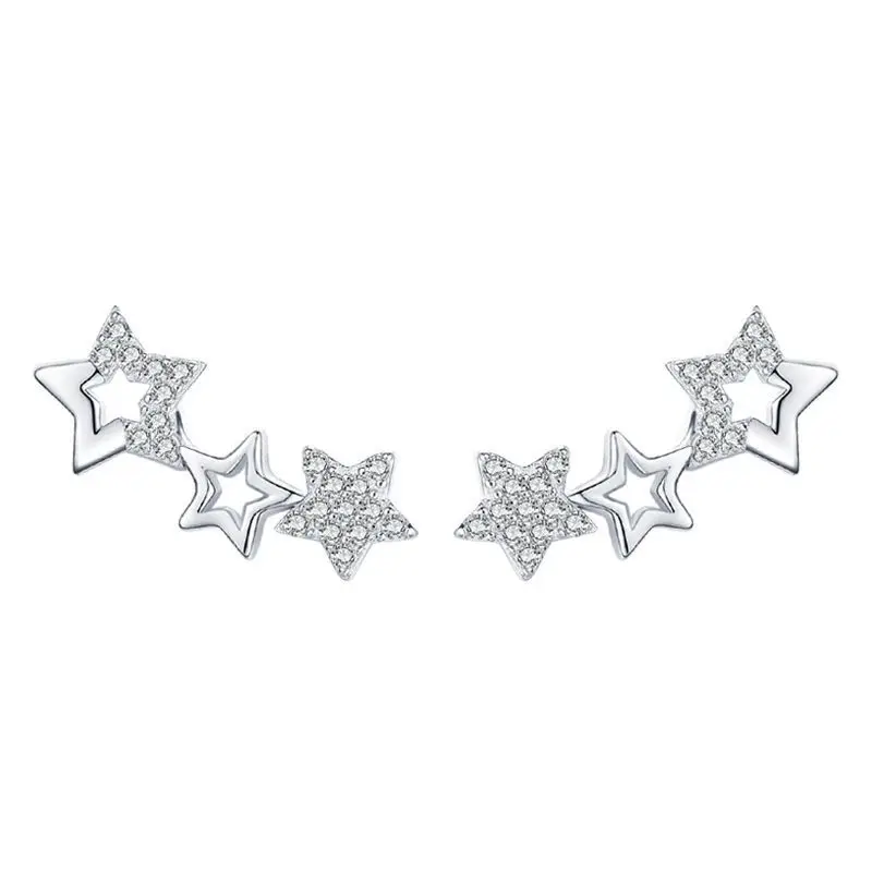 

Luxury Jewelry Cz Cubic Zirconia Stud Bijoux Fins 925 Sterling Silver Star Earrings