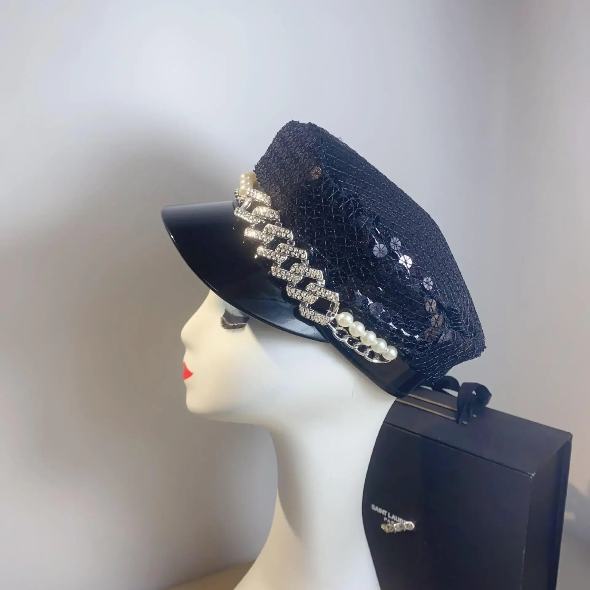 Military Hat for Adults with Shiny Pearl Diamond Buckle, Perfect for Fashionistas and Outdoor Enthusiasts Cap Premium Brand