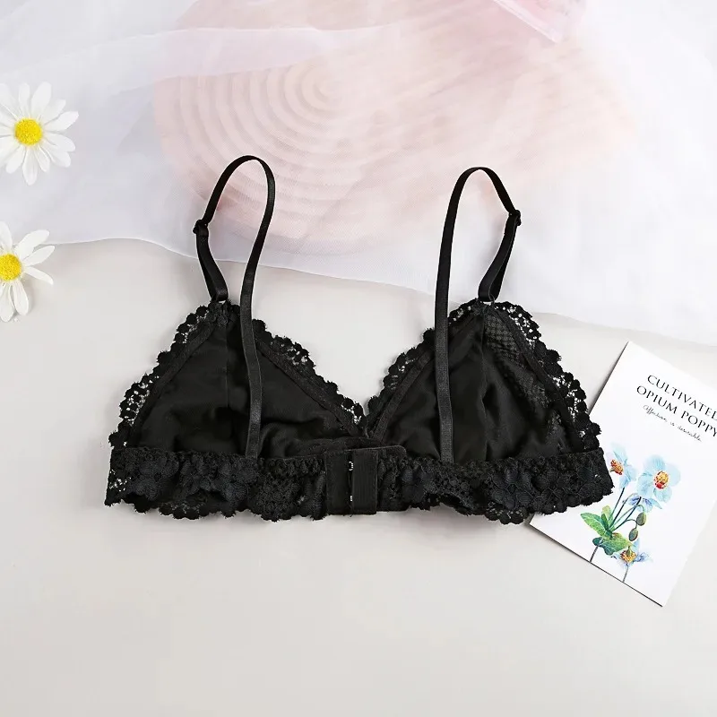 Lace Bras for Women Wireless Bralette Transparent Lace Underwear Women's Push Up Bra Solid Color Sexy Lingerie Backless Bra