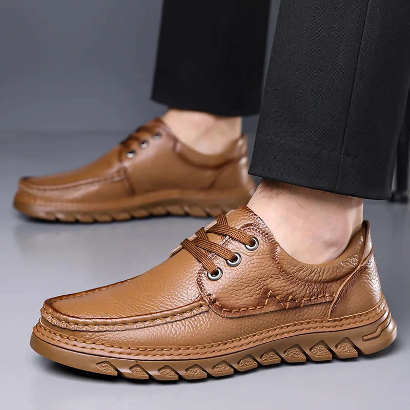 All Match Comfortable Breathable Slip on Flats Genuine Leather Shoes 2026 Spring Summer Loafers Casual Shoes Driving Moccasins
