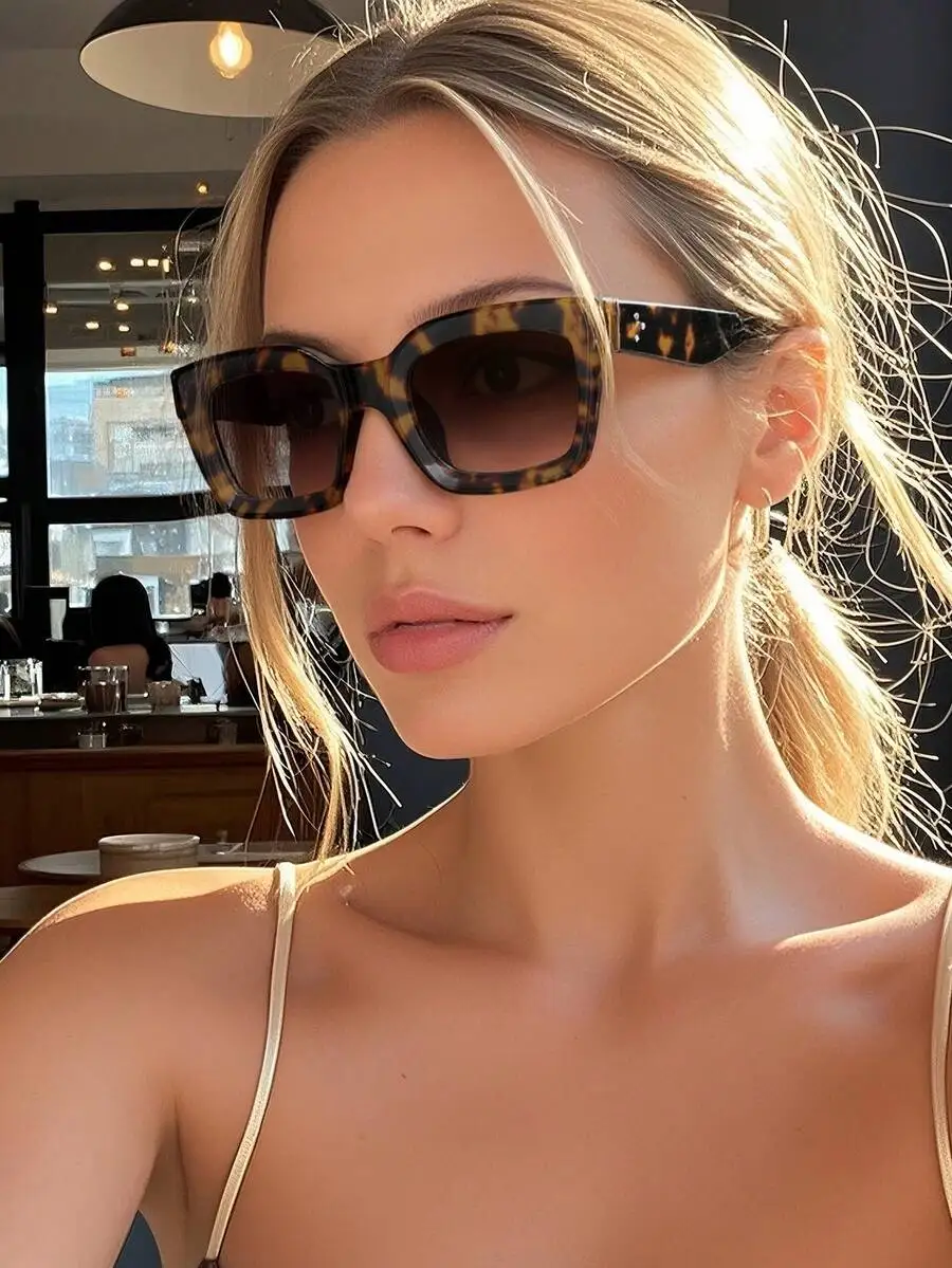 1 Pair Unisex Leopard Print Square Lightweight Luxury Bohemian Fashion Sunglasses, Suitable For Sports, Travel, Music