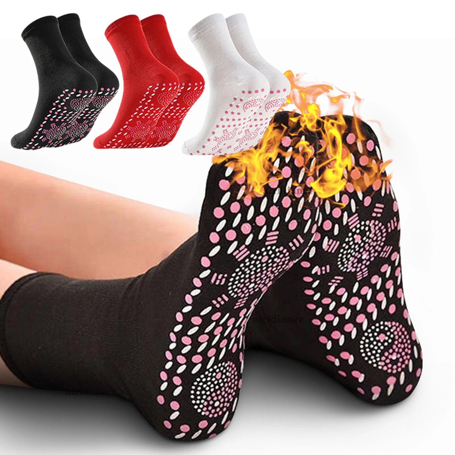 3 Pair Tourmaline Thermal Circulation Acupressure Self-Heating Shaping Socks,Tourmaline Health Sock,Foot Massage Sock