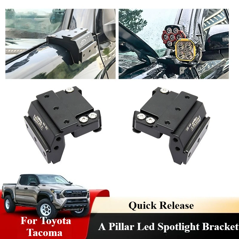 For Toyota Tacoma 2016-2024 2025 A Pillar Led Spotlight Bracket Front Hood Quick Release Off-road Dual Light Expansion Stand