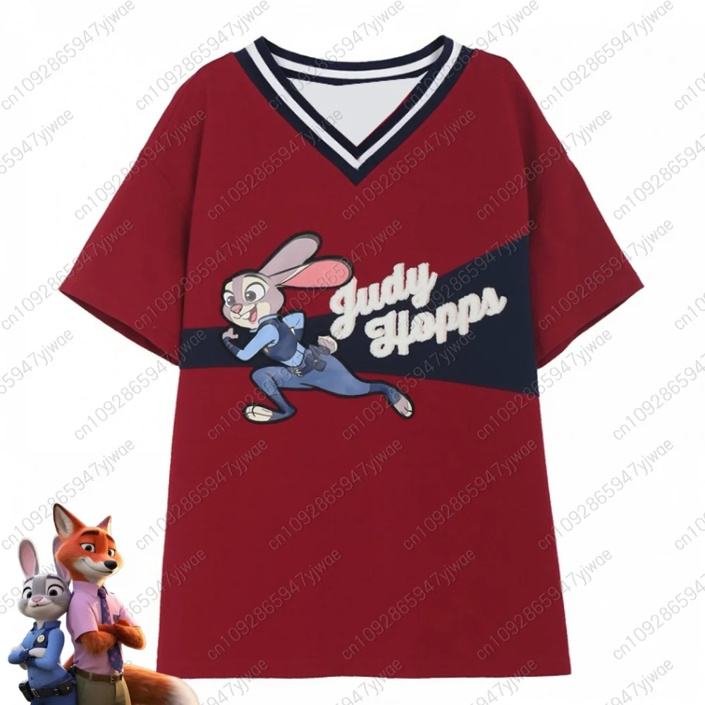 

2025Men's WOMENS Oversized V-Neck T Shirt Summer Disney Zootopia 3D Judy Print Men's T Shirt Short Sleeve Cartoon Anime t-shirts