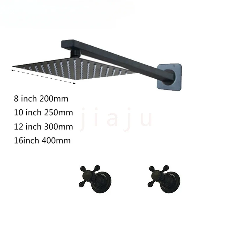 Black Bathroom Rainfall Square Shower Head With Arm Combo Bathtub Wall Mounted Shower Mixer Water Faucet Set