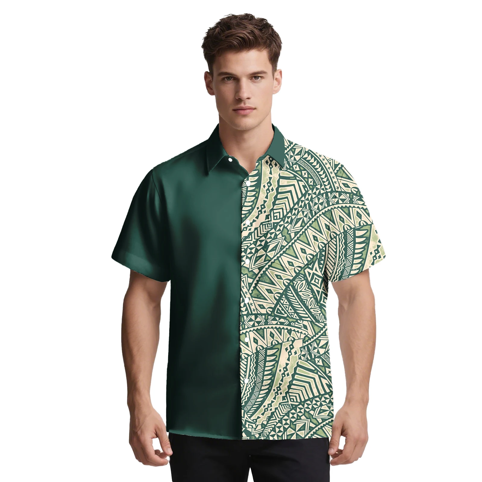 ملابس رجالية مخصصة بياقة مقلوبة من البوليستر بتصميم شاطئ هاواي قميص ألوها أنيق لحفلات ساموا بولينيزيا #4