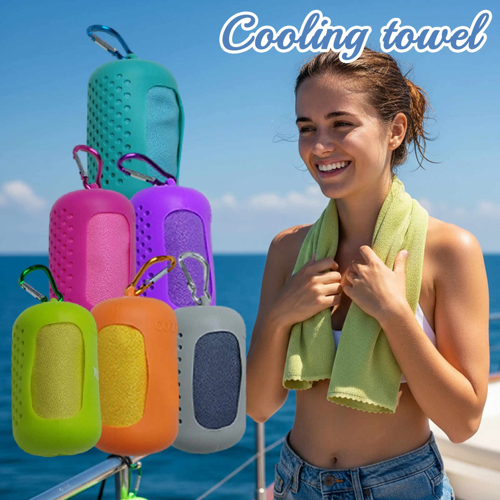 Cooling Towel with Silicone Storage Case, Instant Cool Microfiber Towel, Portable Cold Towel for Gym Workout Beach Camping Cycli