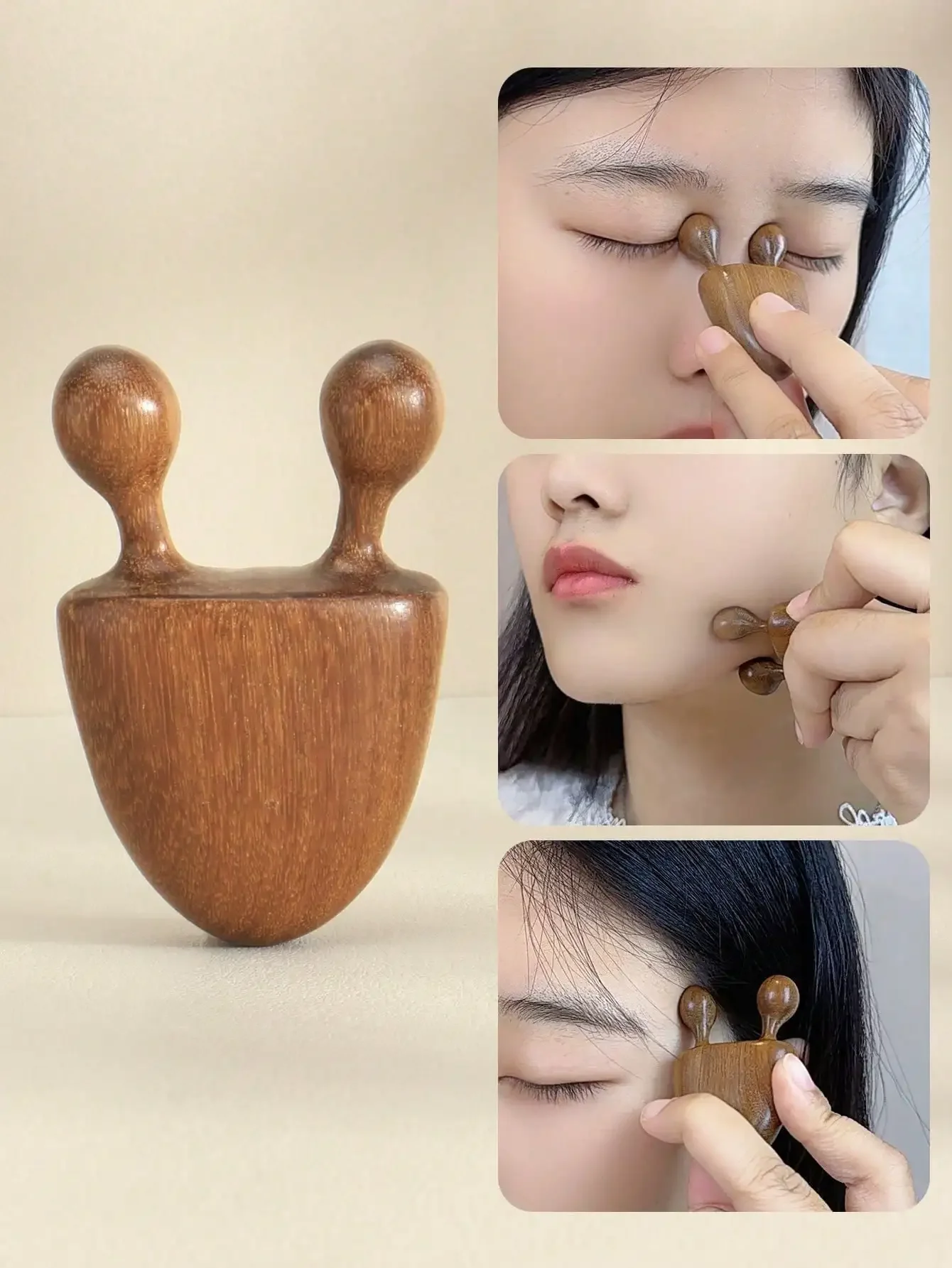 

1pc [Battery-Free Sandalwood Face Massager] Sandalwood Nose & Face Massager - Eye Relief Tool, Battery-Free, Fragrance-Free