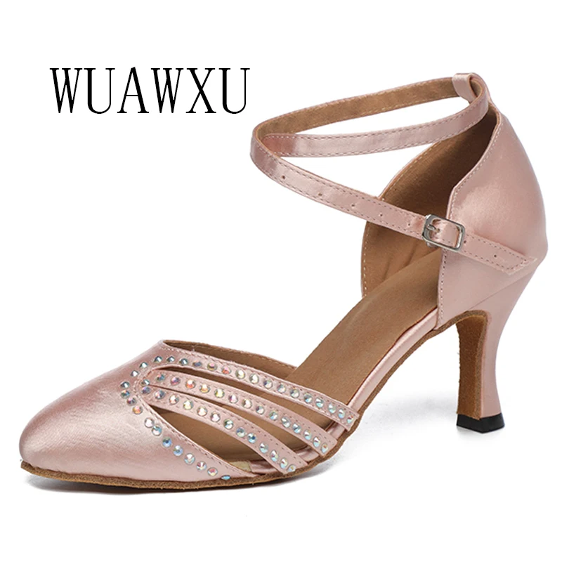 NATASHA Latin Dance Shoes Women\'s 2023 New Style Diamond Dance Shoes Summer Sandals Medium High Heel Soft Sole Square Dance Shoe