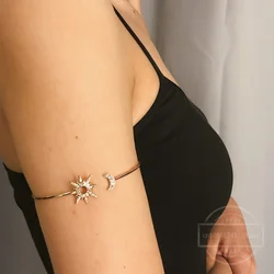 Simple Zircon Sparkling Moon Upper Arm Cuff Armlet Armband Bangle Women Jewelry