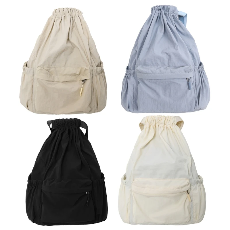 

Trendy Canvas Drawstring Backpack Large Capacity School and Travel Bag for Teens and Adults Solid Color Daypack Book Bag