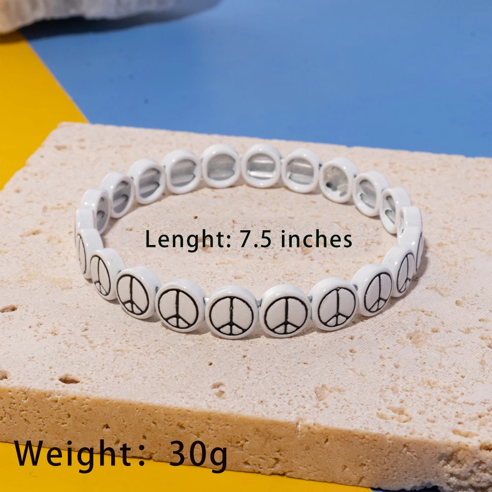 2024 New Design Gold Silver Color Metal Bracelets Peace Logo Elastic Bracelets Enamel Brangle For Women Peace Jewelry