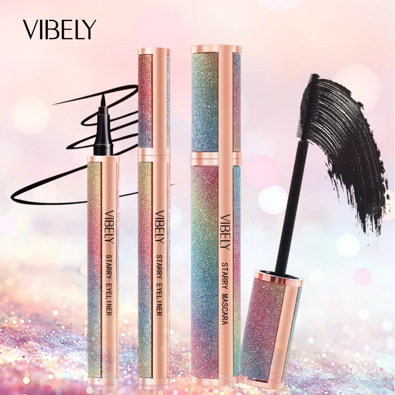 VIBELY Black Liquid 4D Silk Fiber Mascara Waterproof Rimel Maquiagem Lengthens Long Thick Curling Lash Mascara Eyelash Extension