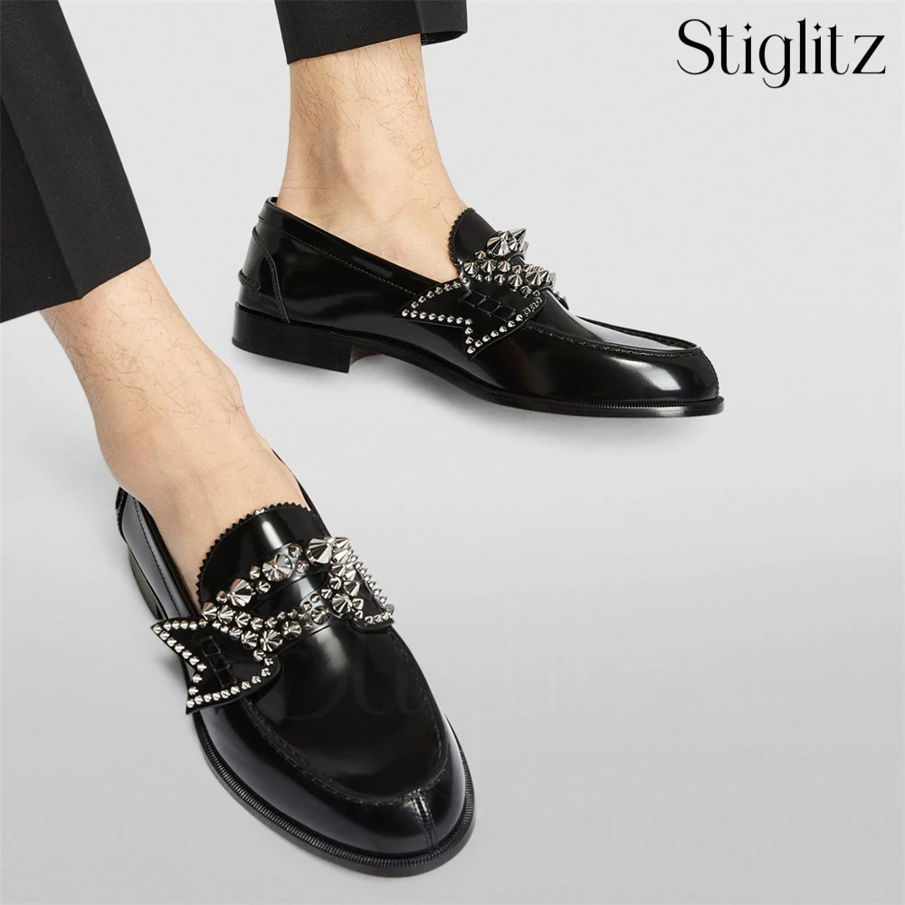 

Rivet Loafers for Men Punk Style Sharp Spikes Dress Shoes Comfortable Leather Daily Footwear Custom Multi-color Handmade Shoes