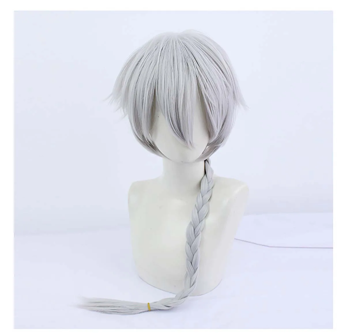 Men Anime Bungo Stray Dogs Cosplay Nikolai Gogol Light Silver Braided Hair Wig