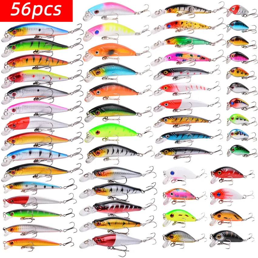 

56Pcs/lot Almighty Mixed Fishing Lure Bait Set Wobbler Crankbaits Swimbait Minnow Hard Baits Spiners Carp Fishing Tackle