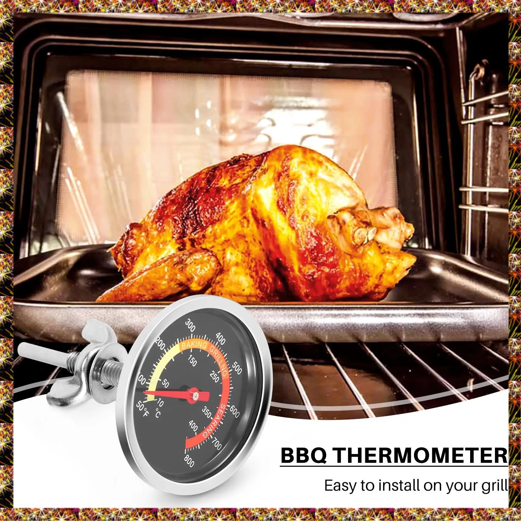 BTCL Indicatore di temperatura per griglia per barbecue, misuratore di temperatura per affumicatore per griglia a carbone per barbecue Termometro per forno per pizza per barbecue