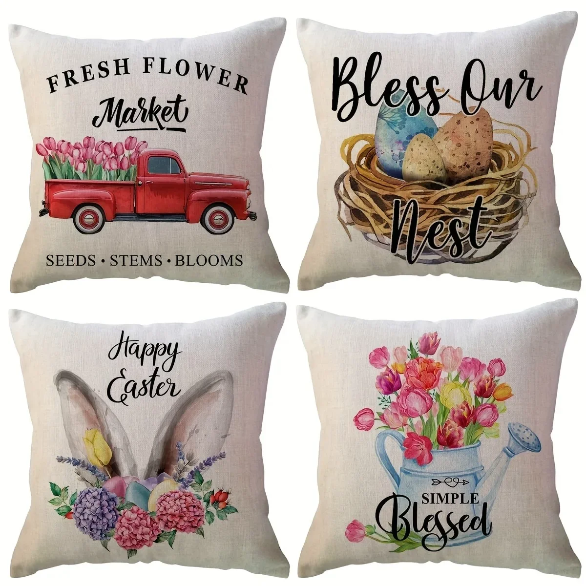 

Happy Easter decoration pillow cover home room decoration truck floral Rabbit ears and Egg pattern printing Sofa cushion cover