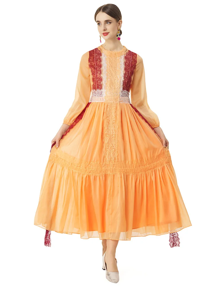 

Женские платья JUNLINNA для вечеринок и праздников, шифоновые, с кружевными вставками, расклешенные, миди, в стиле High Street