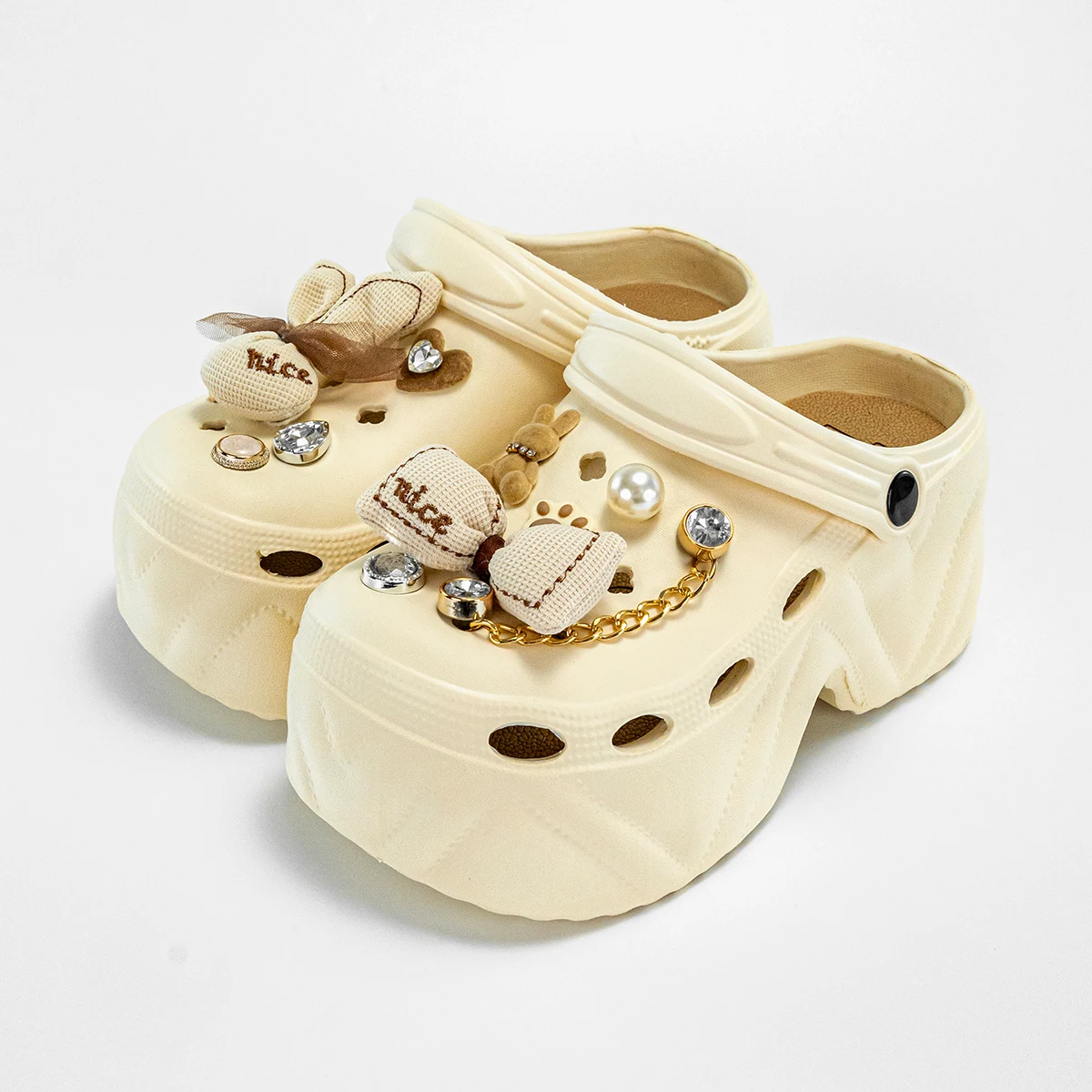 Summer New Cartoon Velvet Bow Rabbit Versatile Eva Clogs for Women, Outdoor Casual Slippers, Thick-Soled Non-Slip Height-Increasing Closed-Toe Sandals 8809 - view 2