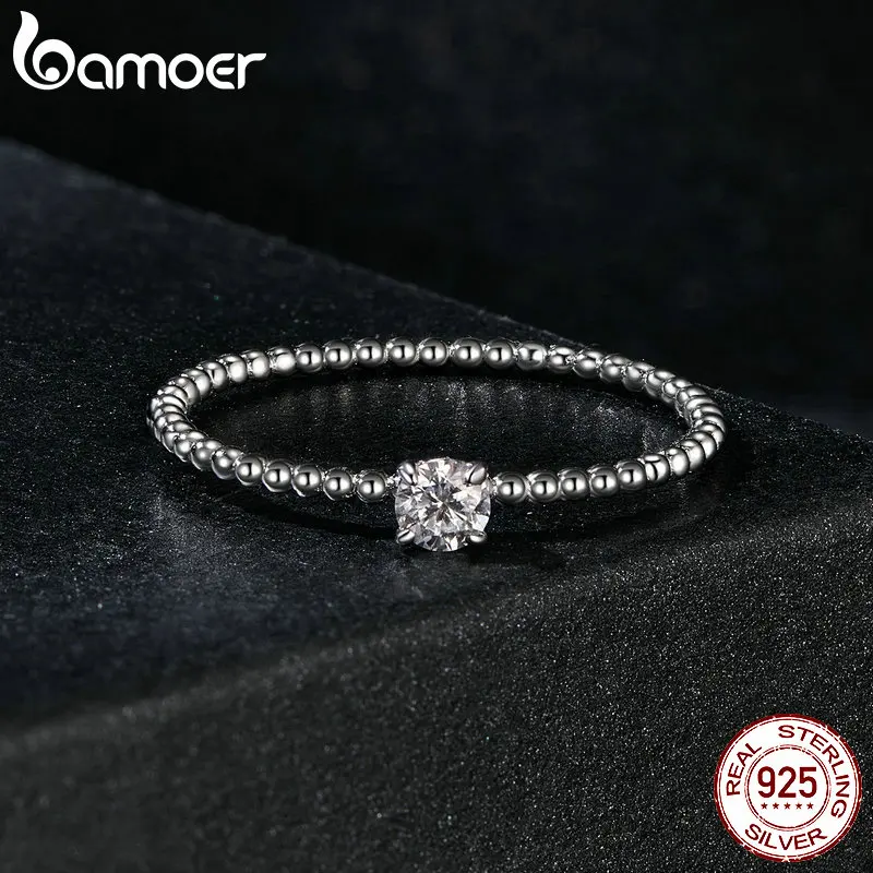 Bamoer 925 Sterling Silver Stackable 0.1ct Moissanite Beads Ring For Women Engagement Wedding Jewelry Fashion Accessories