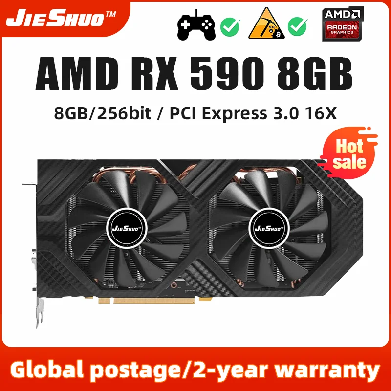 

JIESHUO AMD RX 590 8GB 2304SP GME Video card GDDR5 GPU 256-bit rx590 8g Suitable for computer board games Office 590 rx KAS RVN