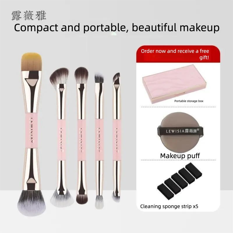 Luviya Brush Folding Double-head Makeup Brush Set, Soft Bristles, Soft Beginner Combination Makeup Brushes