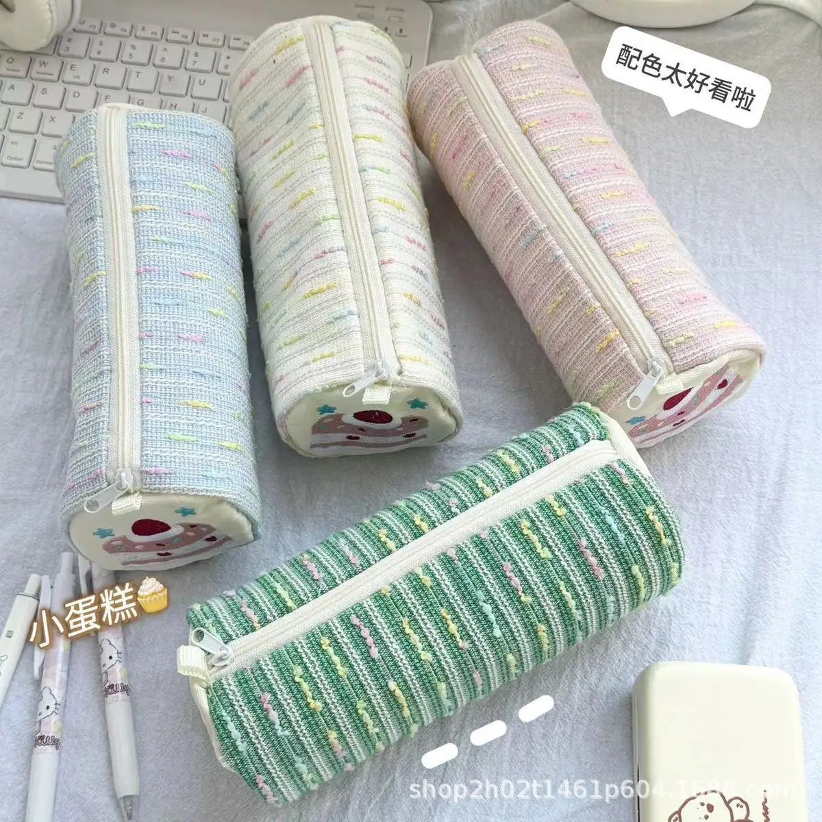 Cute Strawberry Cake Pencil Case Large Capacity Cylinder Stationery Storage Bag Early Small Fresh Desktop Pencil Case Female
