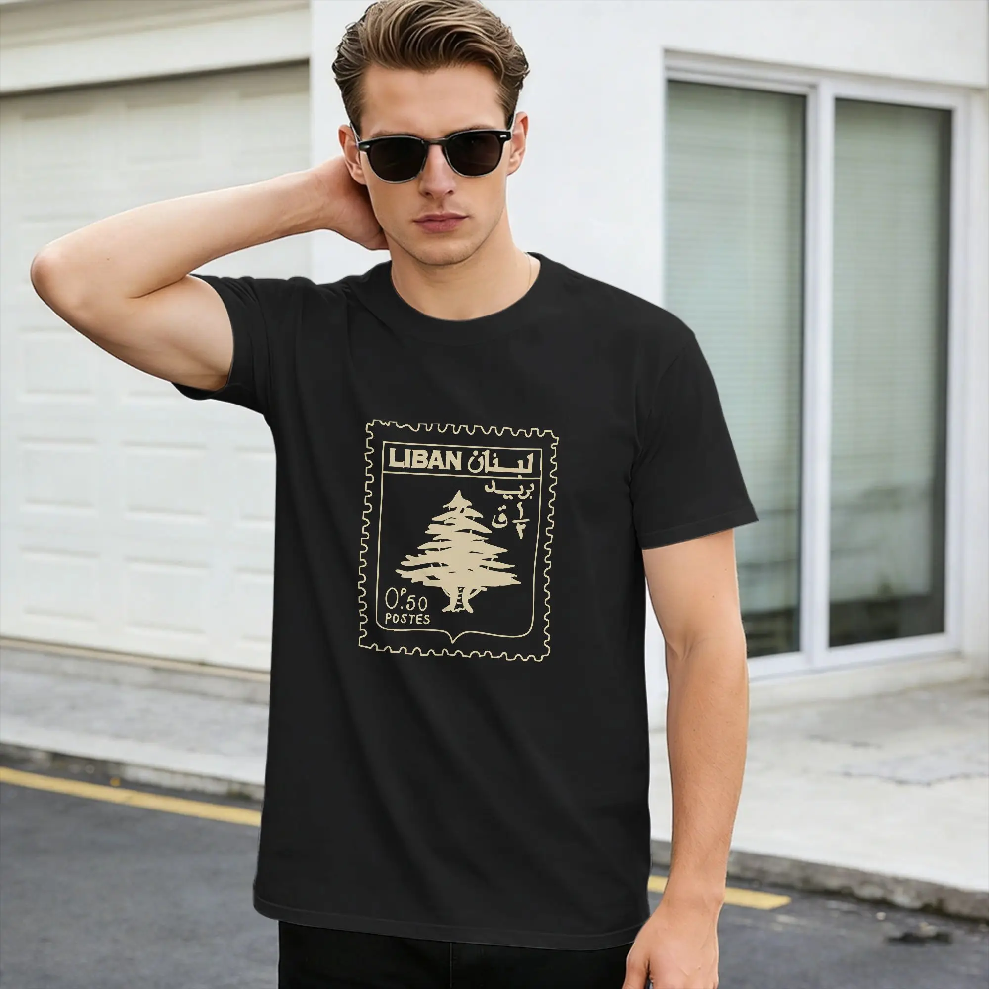 Lebanon T-Shirt Men stamp Vintage T-Shirts Summer Round Neck Trendy Cool Tees Loose Oversized Tops,