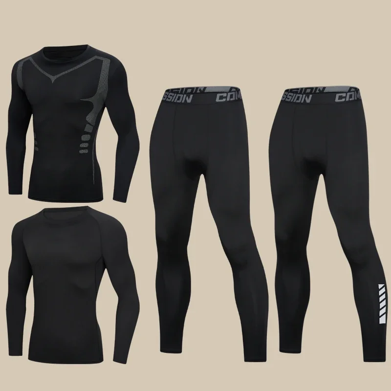 ملابس اللياقة البدنية للخريف والشتاء للرجال، بدلات ضيقة سريعة الجفاف، بدلات تدريب للجري بأكمام طويلة ومجموعات رياضية #5