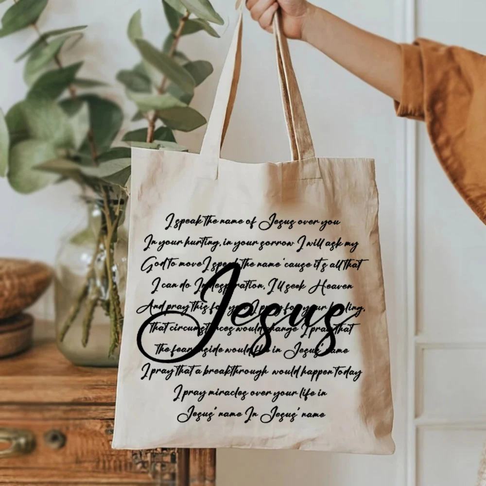 Speak The Name of Jesus Tote Bag Womens Handbags Christian Merch Ladies Shoulder Bag Reusable Grocery Large Capacity Canvas Bags