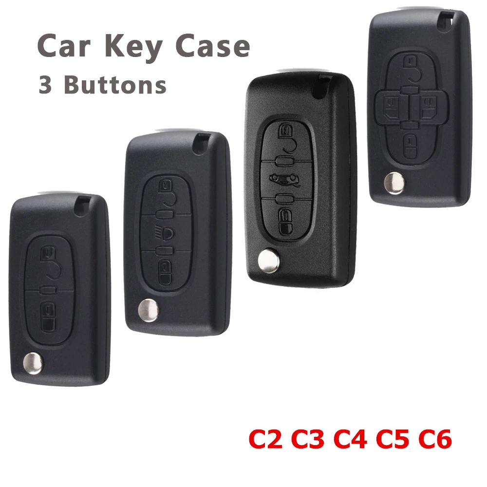 3 Buttons Black Remote Car Key Case Fit for Peugeot 207 307 308 407 607 807 Citroen C2 C3 C4 C5 C6 Flip Folding Car Key Shell