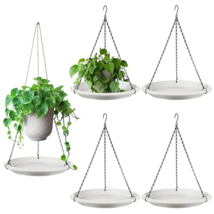

5 Pcs Hanging Planter for Indoor Outdoor Plants 12 Plant Saucer with 15 Hanging Baskets Chains Adjustable Plant Hanger Shelf Dr