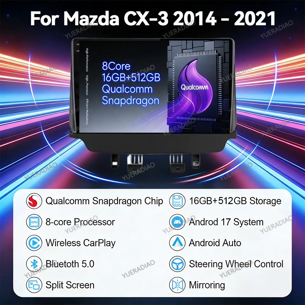 Android 17 Car Radio For Mazda CX-3 DK Mazda 2 DJ 2014 - 2021 GPS NAVI 4G WIFI Multimedia Video Player 2DIN BT Head Unit QLED