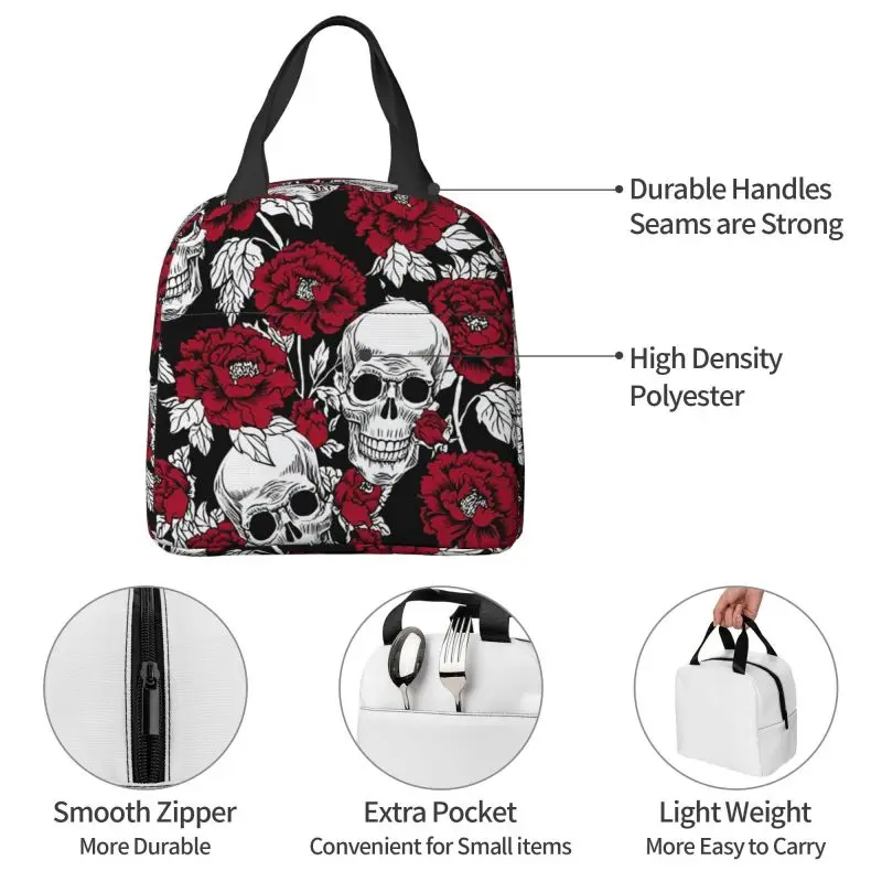 Flower Skull Pattern Insulated Thermal Bag Lunch bag Foods Drink Storage Leakproof Picnic Camping Bags Outdoor Box beach