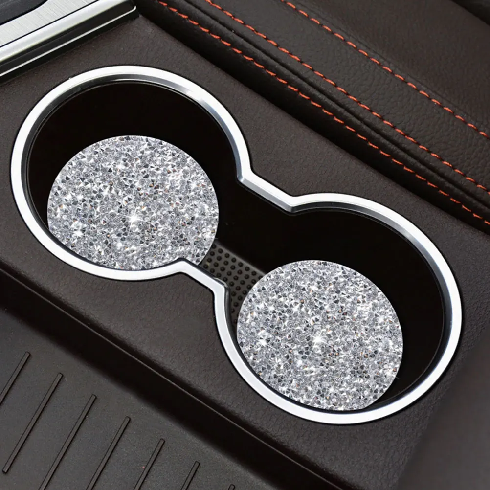 

2pcs Rhinestone Car Anti Slip Cup Holder Coasters Heat Insulating Durable Non Slip Cup Coasters For Automotive Interior Car