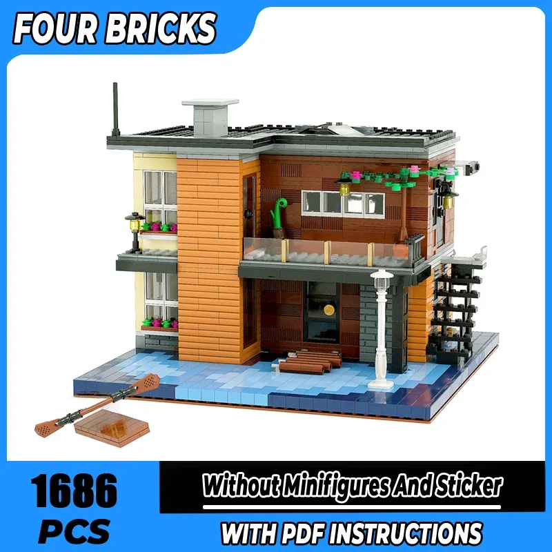 Moc Building Blocks Lakeside House Technology Modular Bricks Model  Gifts Christmas Toys DIY Sets Assembly