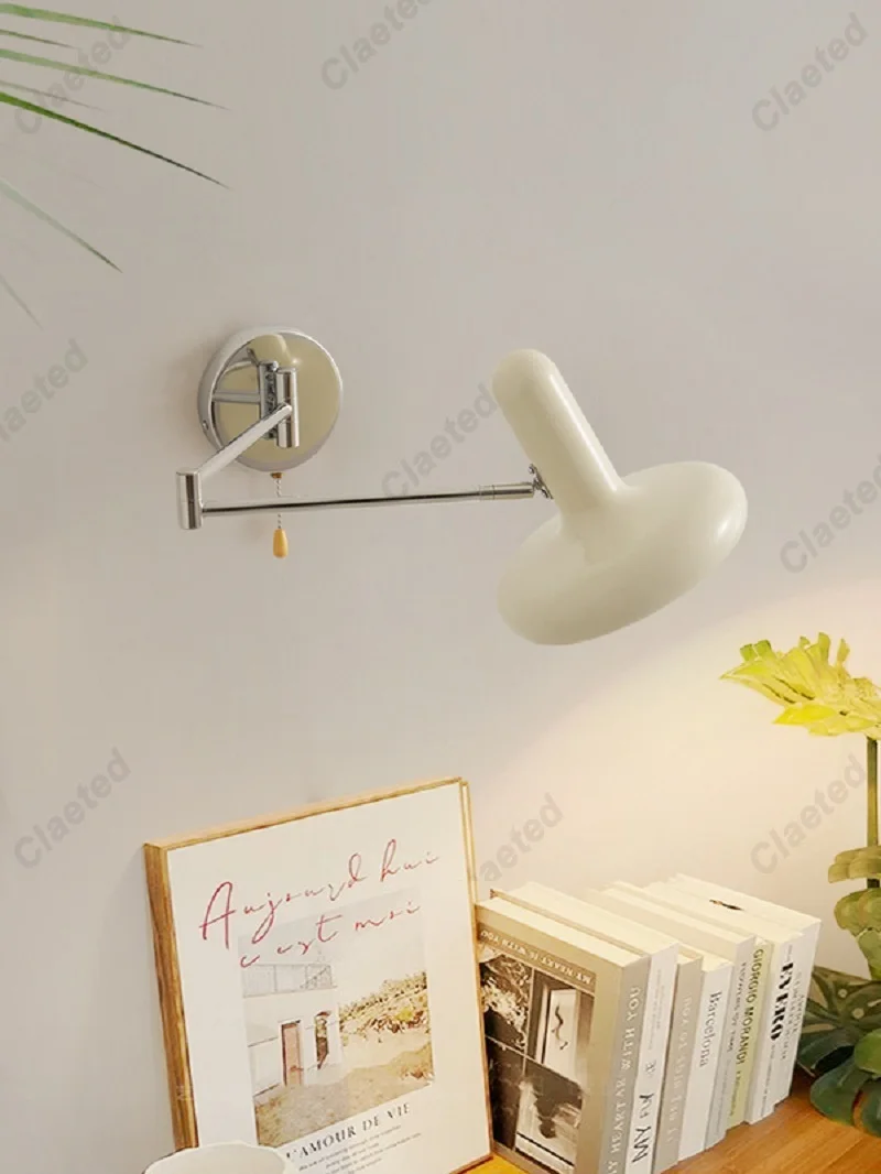 

Bedroom Bedside Wall Lamp LED E27 Bulbs Living Room Wall Lamp Cream Style Nordic Creative Retractable Study Reading Rocker Lamp