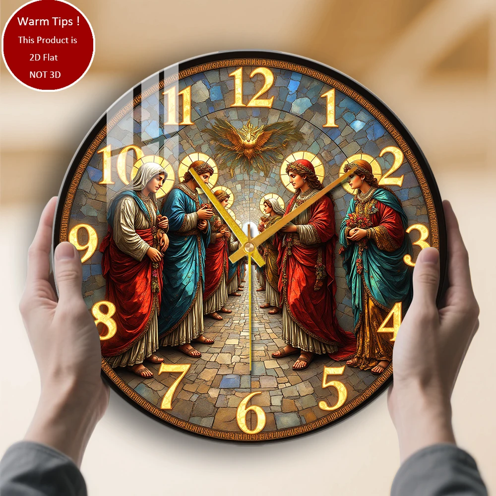 

Настенные часы из закаленного стекла, ангелы, часы Halo, мозаика, религиозная дорожка, подходят для декора стен или настольного дисплея в любом месте