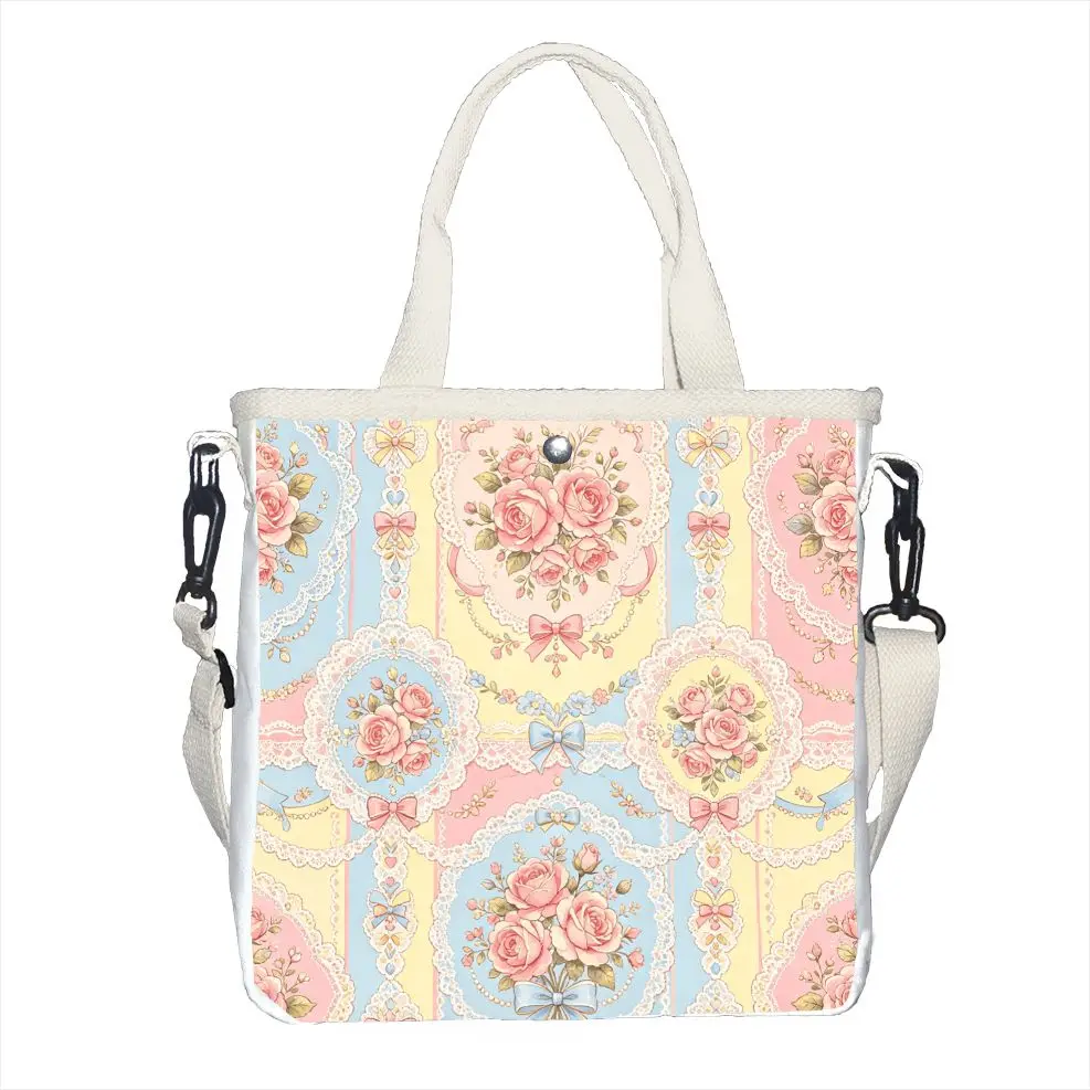 1pc Elegant Vintage Rose Lace Tote, Adjustable Strap Romantic Girly Handbag