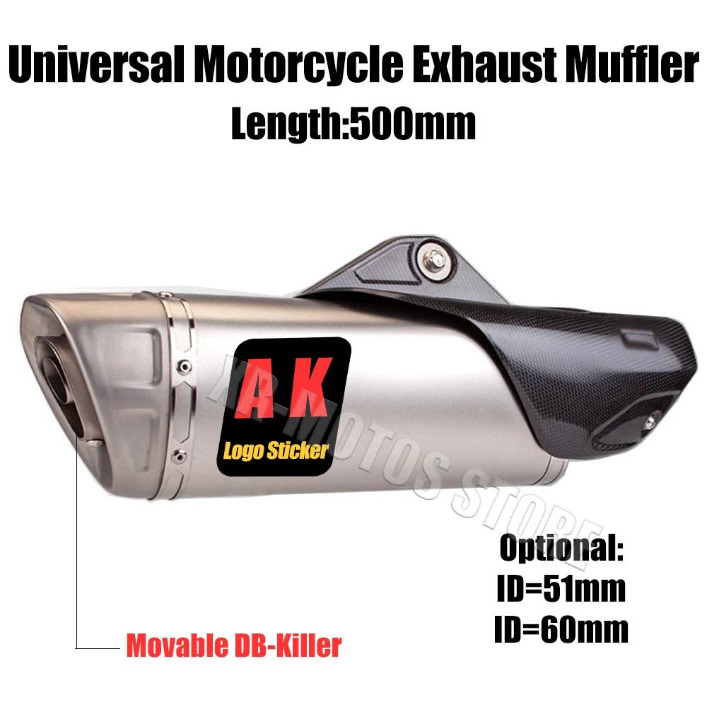 

Universal 51mm 60mm Longer AK Motorcycle Exhaust Muffler Escape For R1 3 6 25 Kawasaki300 400 900 MT03 07 09 CBR300 SMAX155 ETC