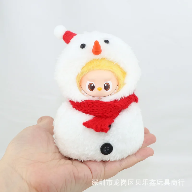 

4th Gen Mini Labubu Heart Code Christmas Snowman Outfit Set, Festive Plush Costume for 10cm Vinyl Doll with Hat & Scarf