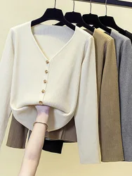 Koreańska muszka elegancki sweter z dzianiny topy damskie sweter 2024 wiosna z długim rękawem O-neck moda eleganckie damskie swetry z dzianiny