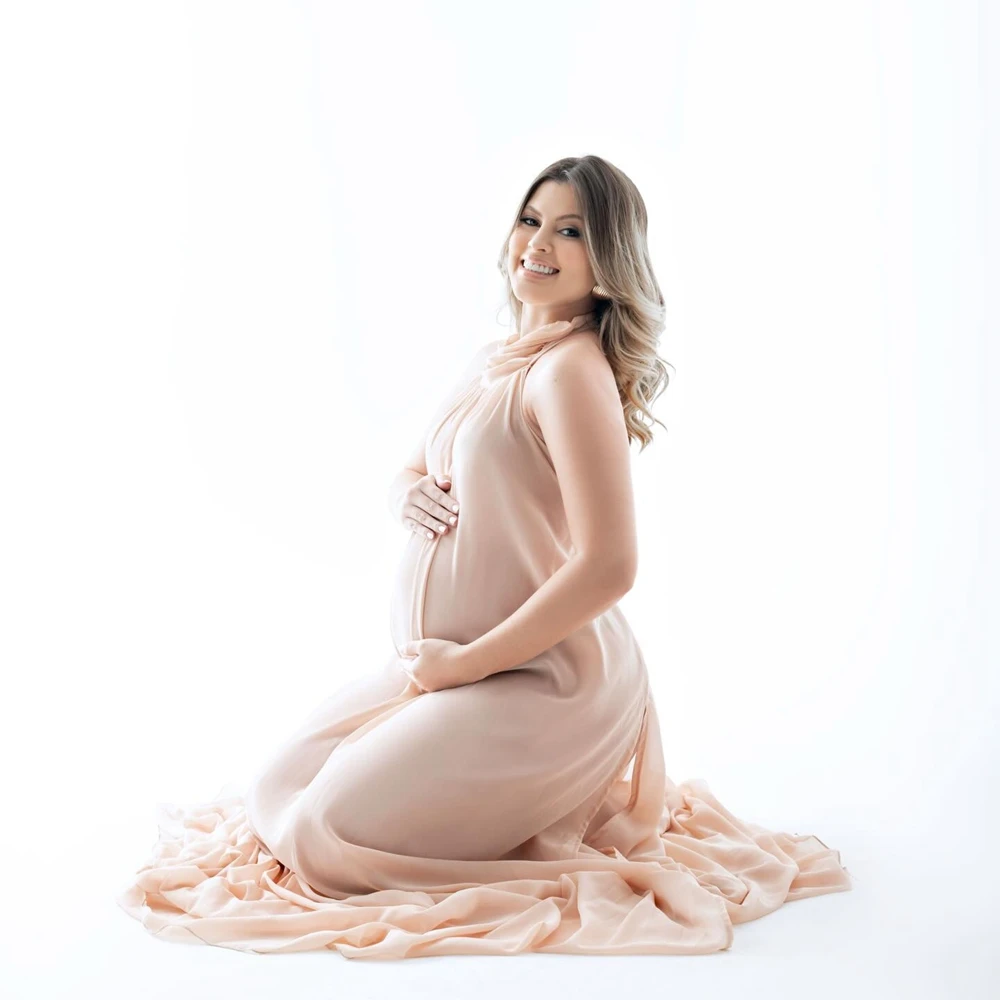 Sexy Off Shoulder Maternity Gown for Photography Pleated Pregnancy Dress Elegant Flare Sleeve Women Photo Shoot Props Outfit