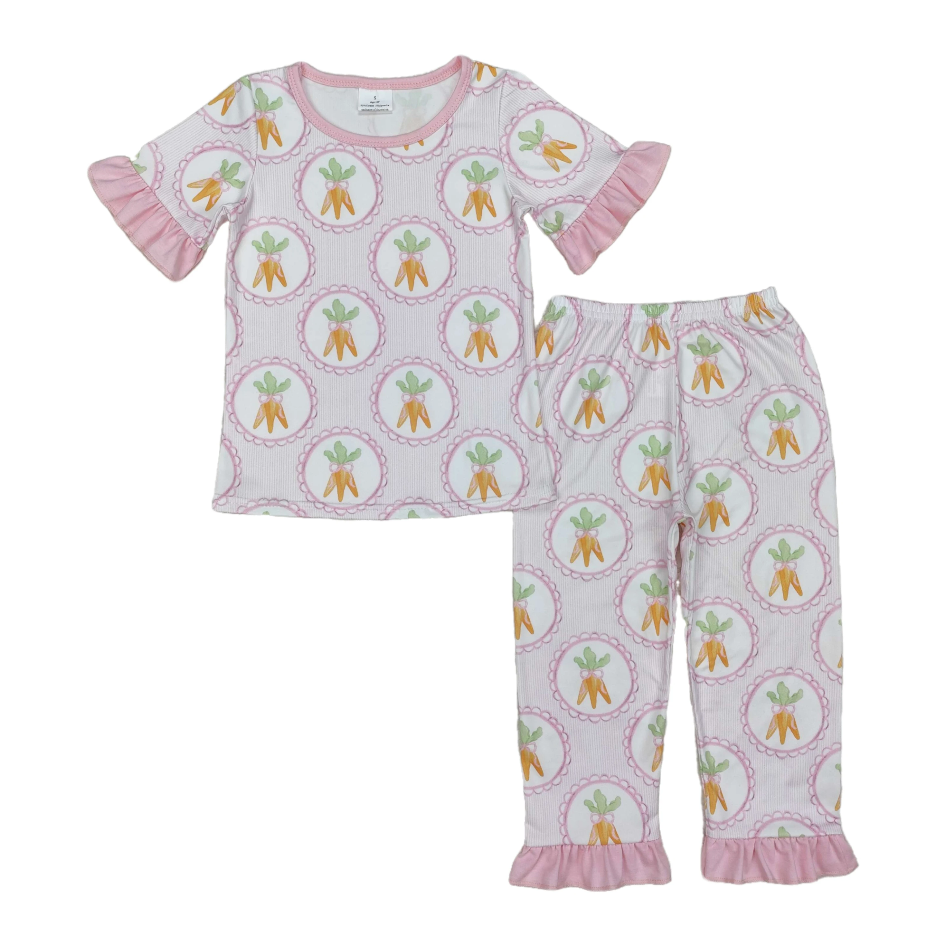 

Wholesale Children Easter Sleepwear Baby Girl Short Sleeves Tee T-shirt Carrots Pants Pajamas Set Kids Infant Outfit Clothes