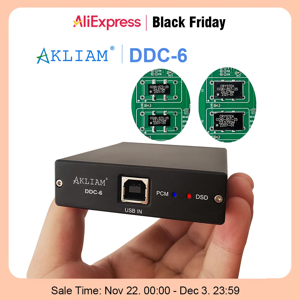 AkLIAM DDC6 CRYSTEK CCHD-957/575-25 XMOS XU208 USB Digital Interface Sound Card DSD256 PCM I2S Output Audio USB DDC Conventer