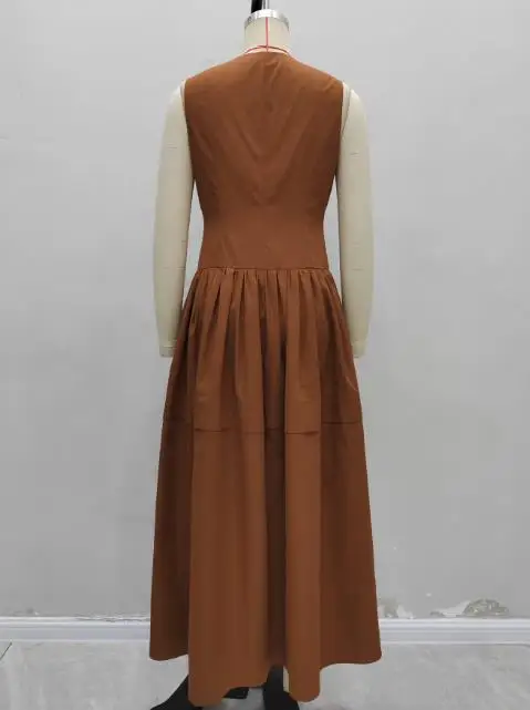 2025 elegante sexy nova moda casual sem mangas em torno do pescoço zíper frontal design cintura alta e grande balanço vestido em camadas