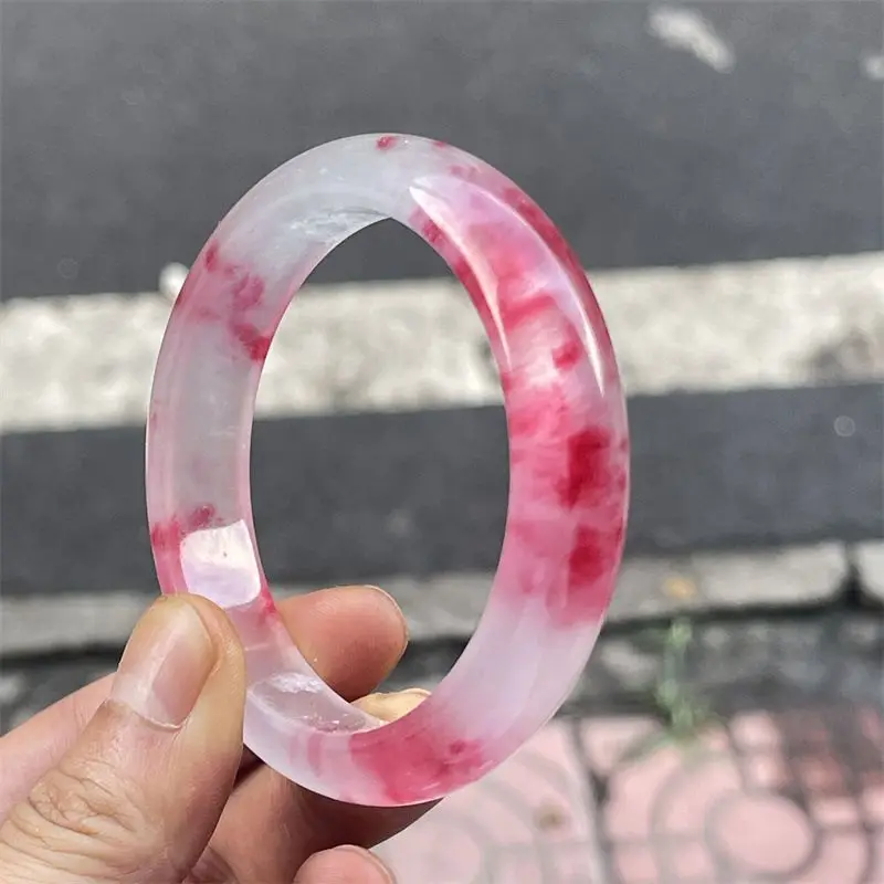 

Ice through peach red floating flower jadeite bracelet ice seed purple light women's model