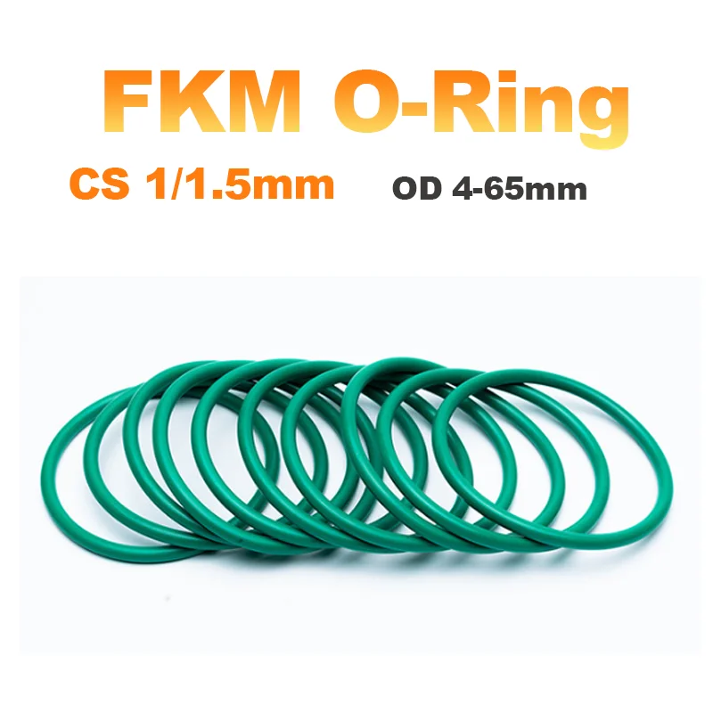 50Pcs CS 1mm 1.5mm Green FKM O Ring OD 4-65mm Sealing Gasket Insulation Oil High Temperature Resistance Fluorine Rubber O-Ring